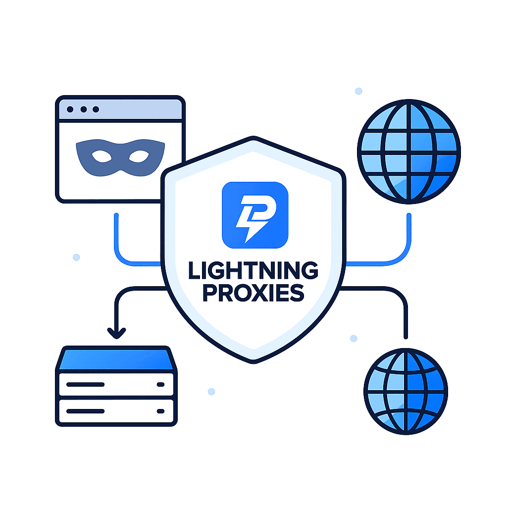 Diagram illustrating web proxy concept - user, proxy server, website